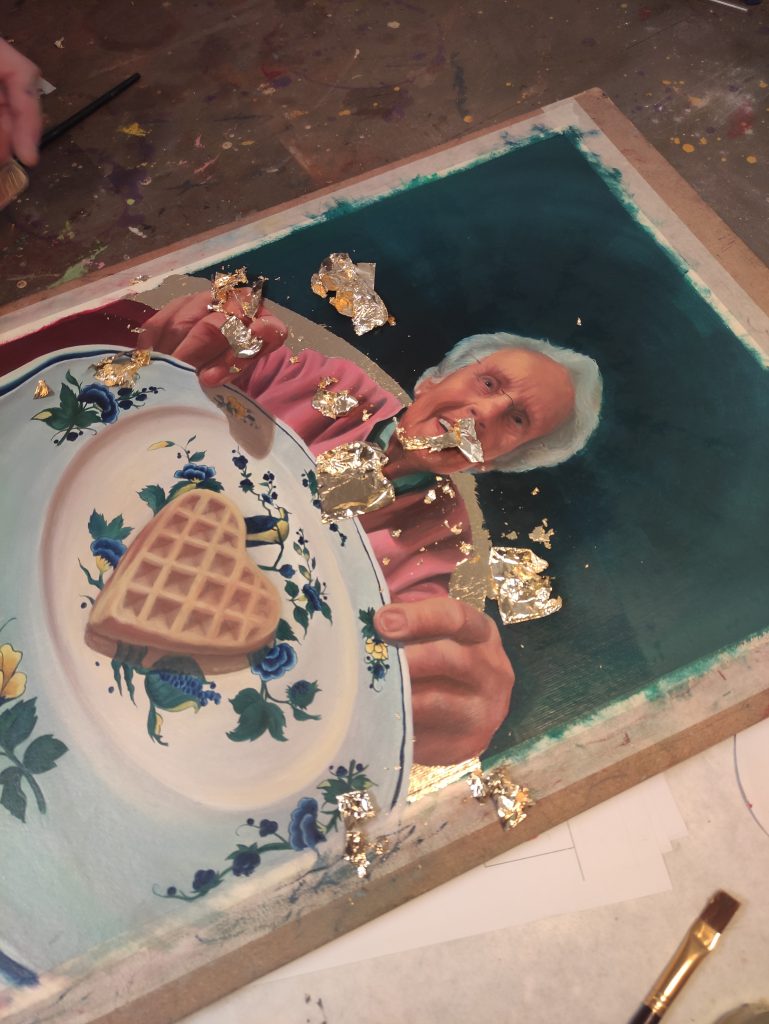 Portrait Ölgemälde Blattgold auftragen