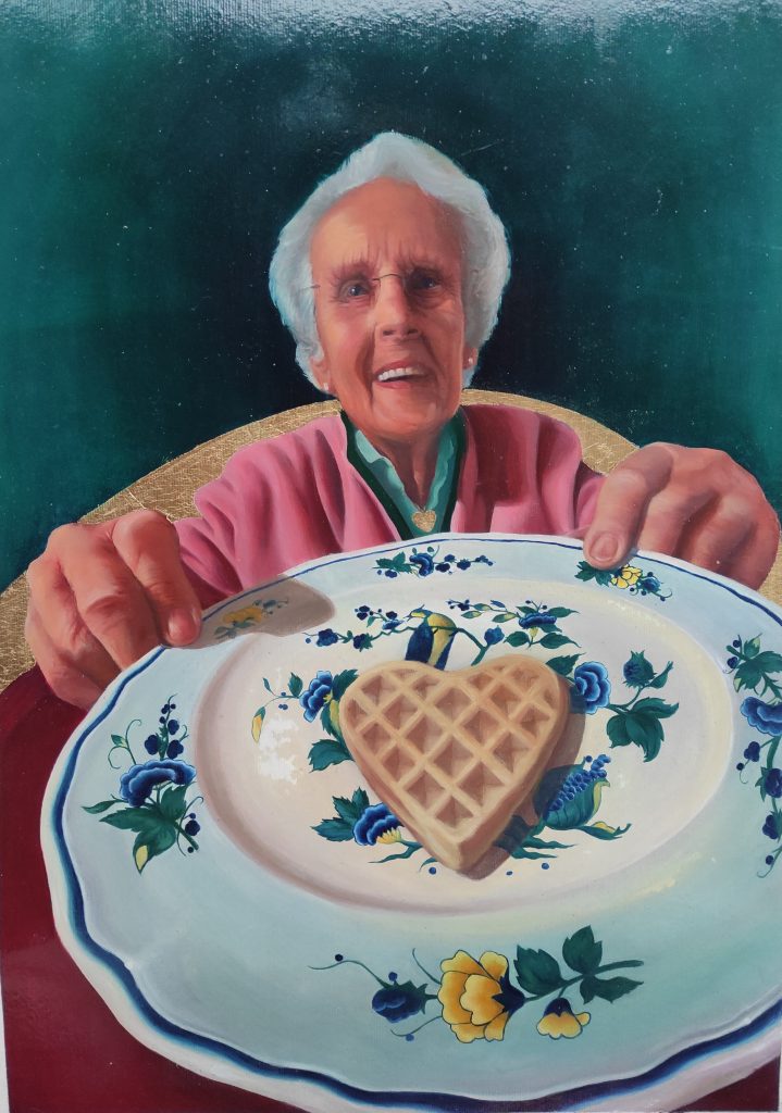 Portrait Großmutter Ölgemälde mit Blattgold