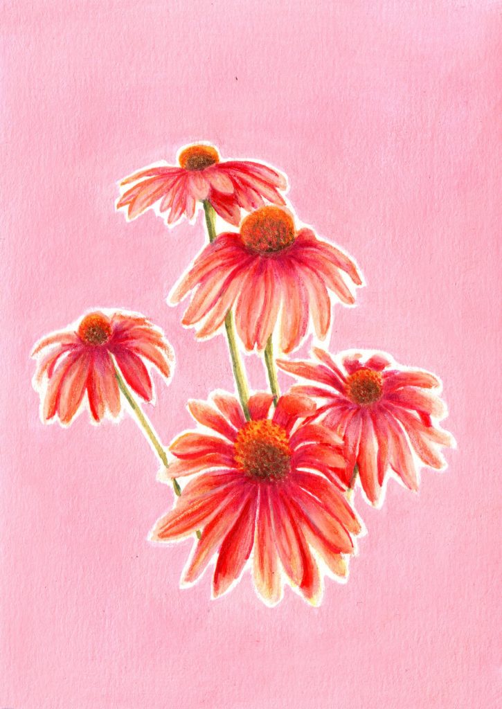 Gouache Blumen Postkarte