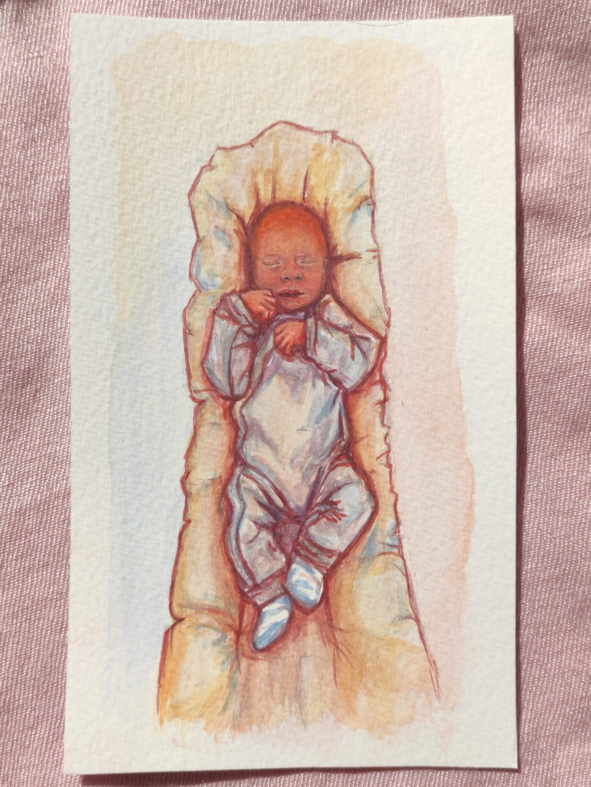 Aquarell Gouache Postkarte Babybild Auftragsmalerei