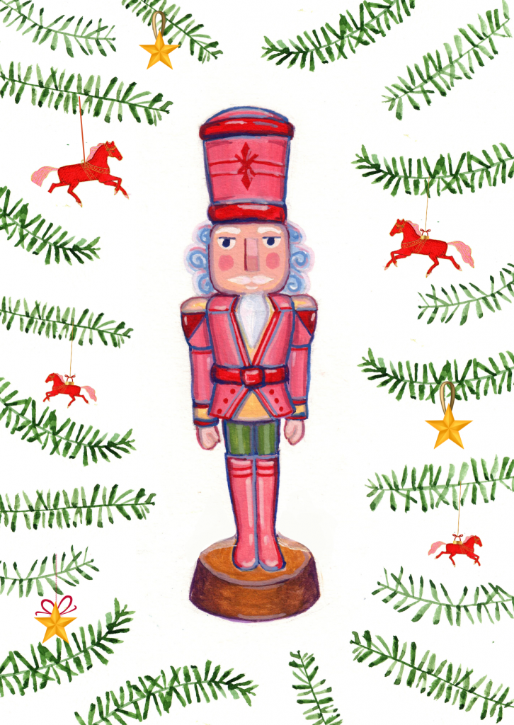 Weihnachtskarte Gouache und Aquarell